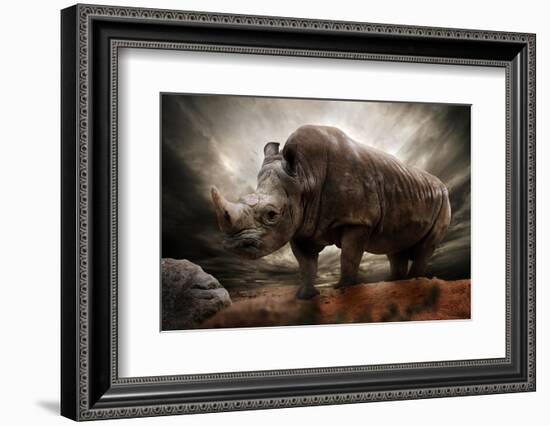 Huge Rhinoceros Against Stormy Sky-NejroN Photo-Framed Photographic Print