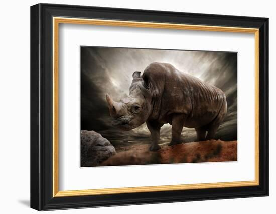 Huge Rhinoceros Against Stormy Sky-NejroN Photo-Framed Photographic Print