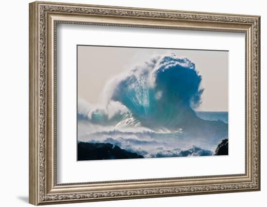 Huge storm surf breaking off the Na Pali coast, Kauai, Hawaii-Mark A Johnson-Framed Photographic Print