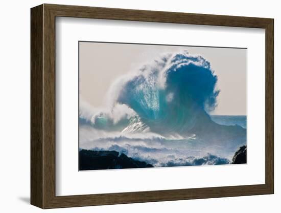 Huge storm surf breaking off the Na Pali coast, Kauai, Hawaii-Mark A Johnson-Framed Photographic Print