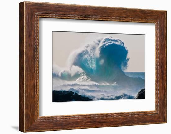 Huge storm surf breaking off the Na Pali coast, Kauai, Hawaii-Mark A Johnson-Framed Photographic Print