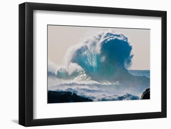 Huge storm surf breaking off the Na Pali coast, Kauai, Hawaii-Mark A Johnson-Framed Photographic Print