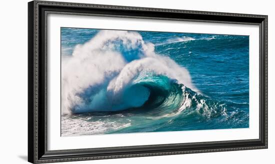 Huge storm surf breaking off the Na Pali coast, Kauai, Hawaii-Mark A Johnson-Framed Photographic Print