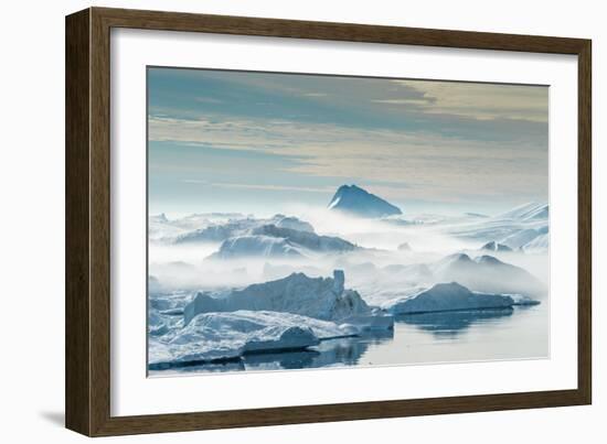 Huge Stranded Icebergs at the Mouth of the Icejord Near Ilulissat at Midnight, Greenland-Luis Leamus-Framed Photographic Print