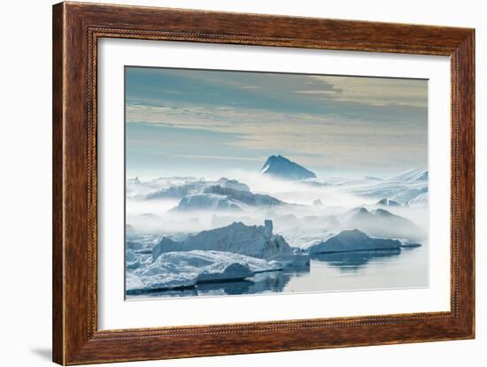 Huge Stranded Icebergs at the Mouth of the Icejord Near Ilulissat at Midnight, Greenland-Luis Leamus-Framed Photographic Print