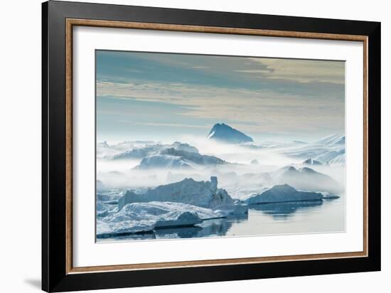 Huge Stranded Icebergs at the Mouth of the Icejord Near Ilulissat at Midnight, Greenland-Luis Leamus-Framed Photographic Print