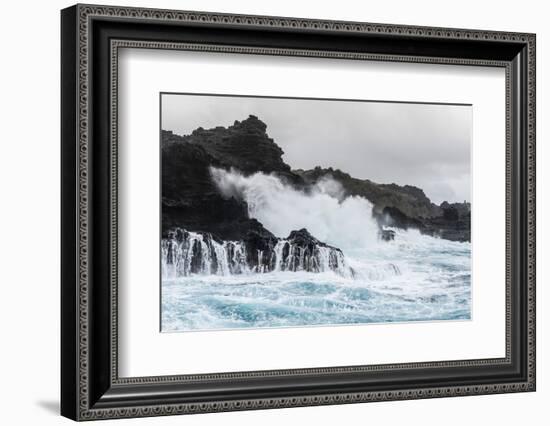 Huge Surf at the Olivine Pools on the Northwest Coast of West Maui-Michael Nolan-Framed Photographic Print