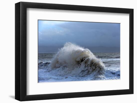 Huge Waves Crash Against a Stone Jetty at Criccieth, Gwynedd, Wales, United Kingdom, Europe-Graham Lawrence-Framed Photographic Print