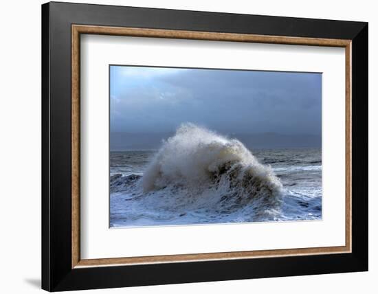 Huge Waves Crash Against a Stone Jetty at Criccieth, Gwynedd, Wales, United Kingdom, Europe-Graham Lawrence-Framed Photographic Print