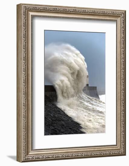 Huge Waves Crash Against the Harbour Wall at Porthcawl, Bridgend, Wales, United Kingdom, Europe-Graham Lawrence-Framed Photographic Print