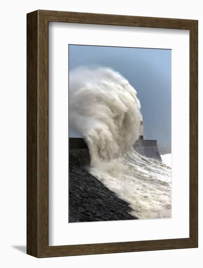 Huge Waves Crash Against the Harbour Wall at Porthcawl, Bridgend, Wales, United Kingdom, Europe-Graham Lawrence-Framed Photographic Print