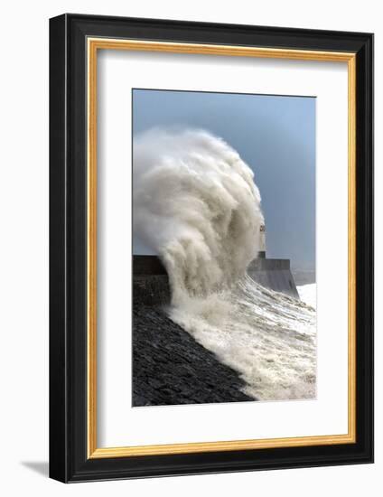 Huge Waves Crash Against the Harbour Wall at Porthcawl, Bridgend, Wales, United Kingdom, Europe-Graham Lawrence-Framed Photographic Print