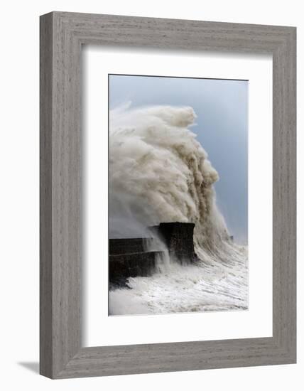 Huge Waves Crash Against the Harbour Wall at Porthcawl, Bridgend, Wales, United Kingdom, Europe-Graham Lawrence-Framed Photographic Print