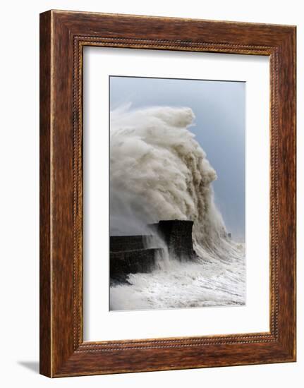 Huge Waves Crash Against the Harbour Wall at Porthcawl, Bridgend, Wales, United Kingdom, Europe-Graham Lawrence-Framed Photographic Print