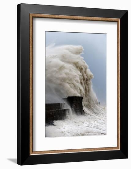 Huge Waves Crash Against the Harbour Wall at Porthcawl, Bridgend, Wales, United Kingdom, Europe-Graham Lawrence-Framed Photographic Print