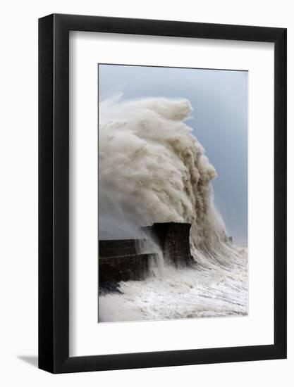 Huge Waves Crash Against the Harbour Wall at Porthcawl, Bridgend, Wales, United Kingdom, Europe-Graham Lawrence-Framed Photographic Print