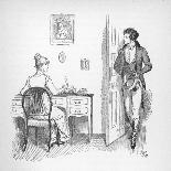 Mr. Darcy Enters a Room in Which Elizabeth Bennet is Seated at Her Writing Desk-Hugh Thomson-Photographic Print
