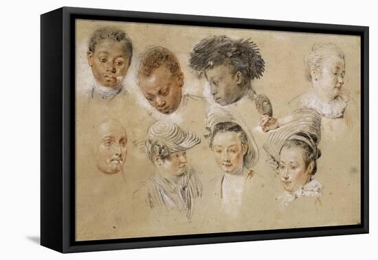 Huit études de têtes-Jean Antoine Watteau-Framed Premier Image Canvas