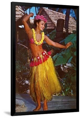 80s HULA DANCER 特大アート フレーム 油彩画 ヴィンテージ Aloha-from-Waikiki-Hula-Girl-
