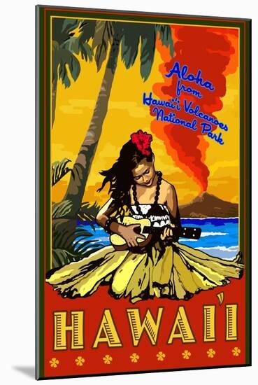 Hula Girl and Ukulele - Hawaii Volcanoes National Park-Lantern Press-Mounted Art Print