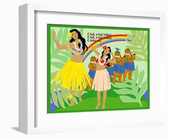 Hula Girls in Paradise Island, Hawaii-Noriko Sakura-Framed Art Print