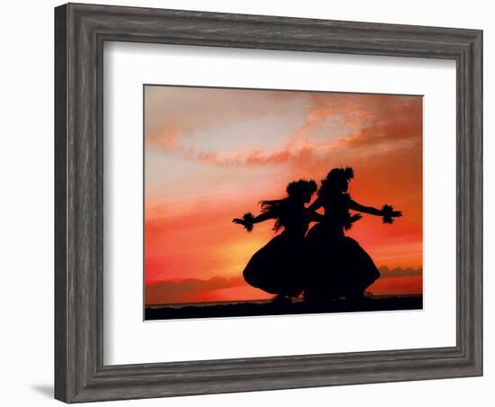 Hula Sisters: Hawaiian Hula Dancers at Sunset-Randy Jay Braun-Framed Art Print