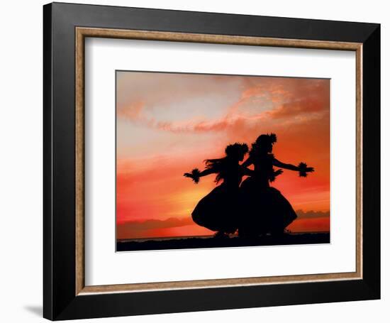 Hula Sisters: Hawaiian Hula Dancers at Sunset-Randy Jay Braun-Framed Art Print