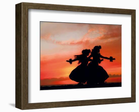 Hula Sisters: Hawaiian Hula Dancers at Sunset-Randy Jay Braun-Framed Art Print