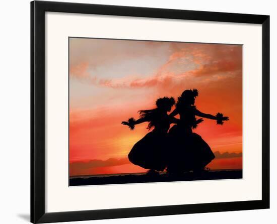 Hula Sisters: Hawaiian Hula Dancers at Sunset-Randy Jay Braun-Framed Giclee Print