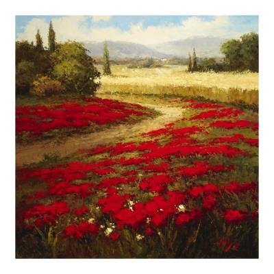 Details about   Hulsey red poppy trail stretcher-image screen tuscan landscape road show original title 