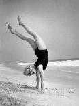 Woman Does Handstand on the Beach (B&W)-Hulton Archive-Framed Premier Image Canvas