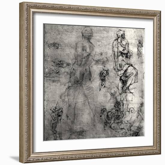 Human and Architectural Studies-Michelangelo Buonarroti-Framed Giclee Print