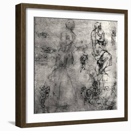 Human and Architectural Studies-Michelangelo Buonarroti-Framed Giclee Print