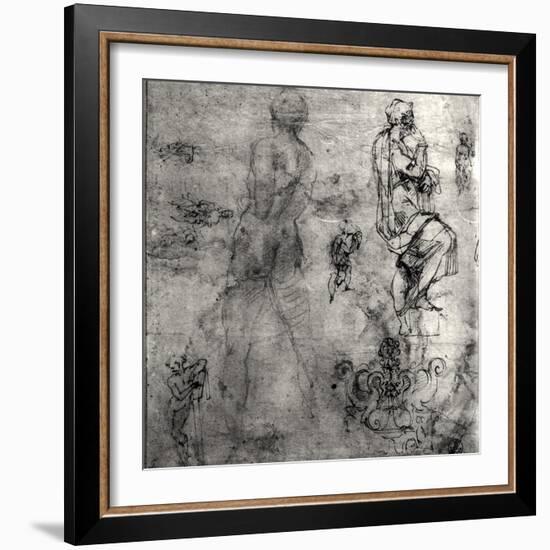 Human and Architectural Studies-Michelangelo Buonarroti-Framed Giclee Print