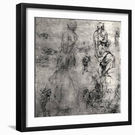 Human and Architectural Studies-Michelangelo Buonarroti-Framed Giclee Print