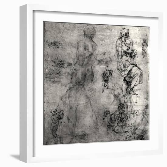 Human and Architectural Studies-Michelangelo Buonarroti-Framed Giclee Print