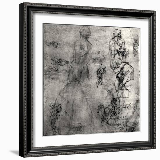 Human and Architectural Studies-Michelangelo Buonarroti-Framed Giclee Print