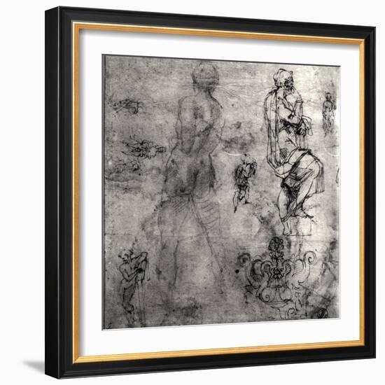 Human and Architectural Studies-Michelangelo Buonarroti-Framed Giclee Print