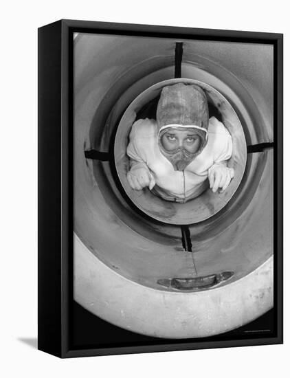 Human Cannonball Egle Zacchini, Inside Cannon Just Before Her Launching During Circus Act-Cornell Capa-Framed Premier Image Canvas