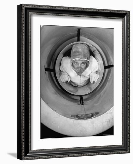 Human Cannonball Egle Zacchini, Inside Cannon Just Before Her Launching During Circus Act-Cornell Capa-Framed Photographic Print