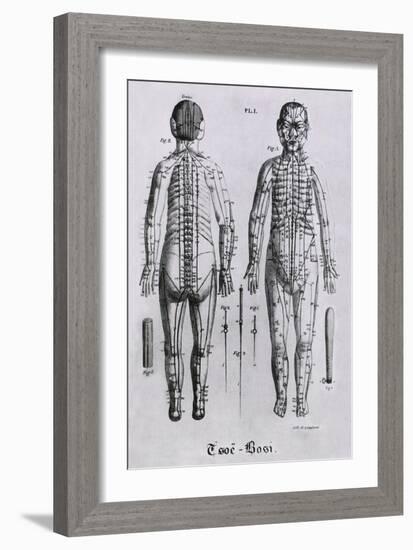 Human Figure with Acupuncture Points and Meridians Identified, 1825-null-Framed Art Print