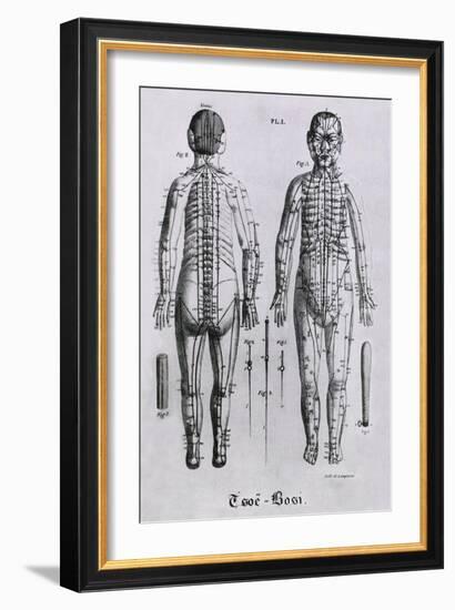 Human Figure with Acupuncture Points and Meridians Identified, 1825-null-Framed Art Print