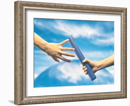 Human Hand Passing Relay Baton-null-Framed Photographic Print