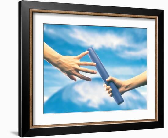 Human Hand Passing Relay Baton-null-Framed Photographic Print