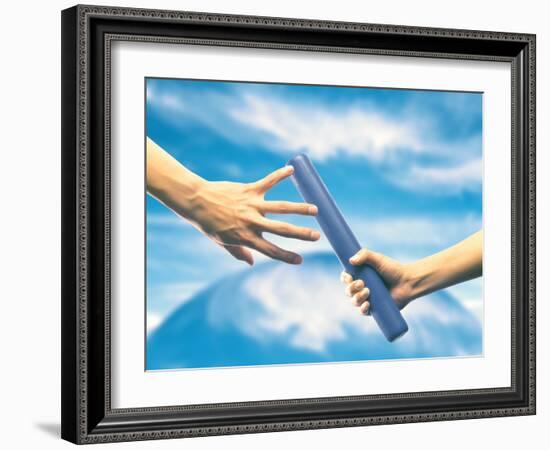 Human Hand Passing Relay Baton-null-Framed Photographic Print