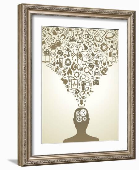 Human Head And Icons Of Science-VLADGRIN-Framed Art Print