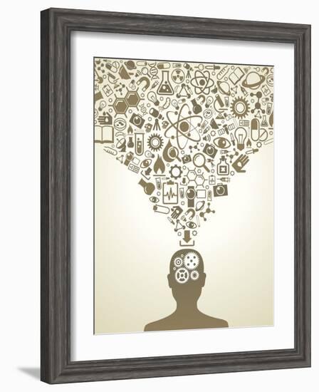 Human Head And Icons Of Science-VLADGRIN-Framed Art Print