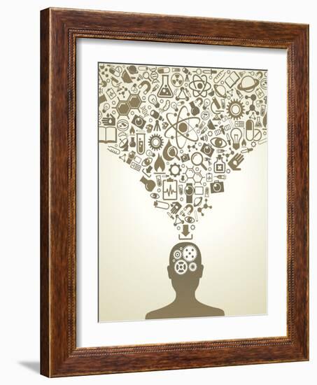 Human Head And Icons Of Science-VLADGRIN-Framed Art Print