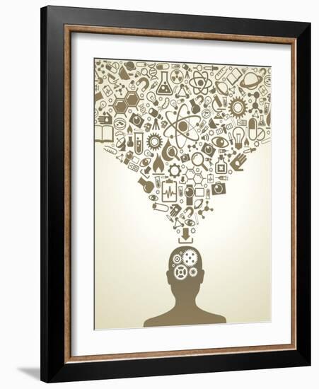 Human Head And Icons Of Science-VLADGRIN-Framed Art Print