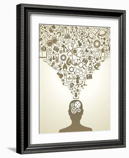 Human Head And Icons Of Science-VLADGRIN-Framed Art Print